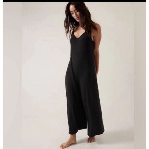 Athleta Black Nighttime Bliss Sleep Romper 1 piece Jumpsuit PJ Medium maternity - Picture 2 of 7